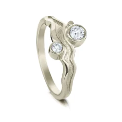 River Ripples 18ct White Gold Ring With 3.9mm & 3mm Diamonds