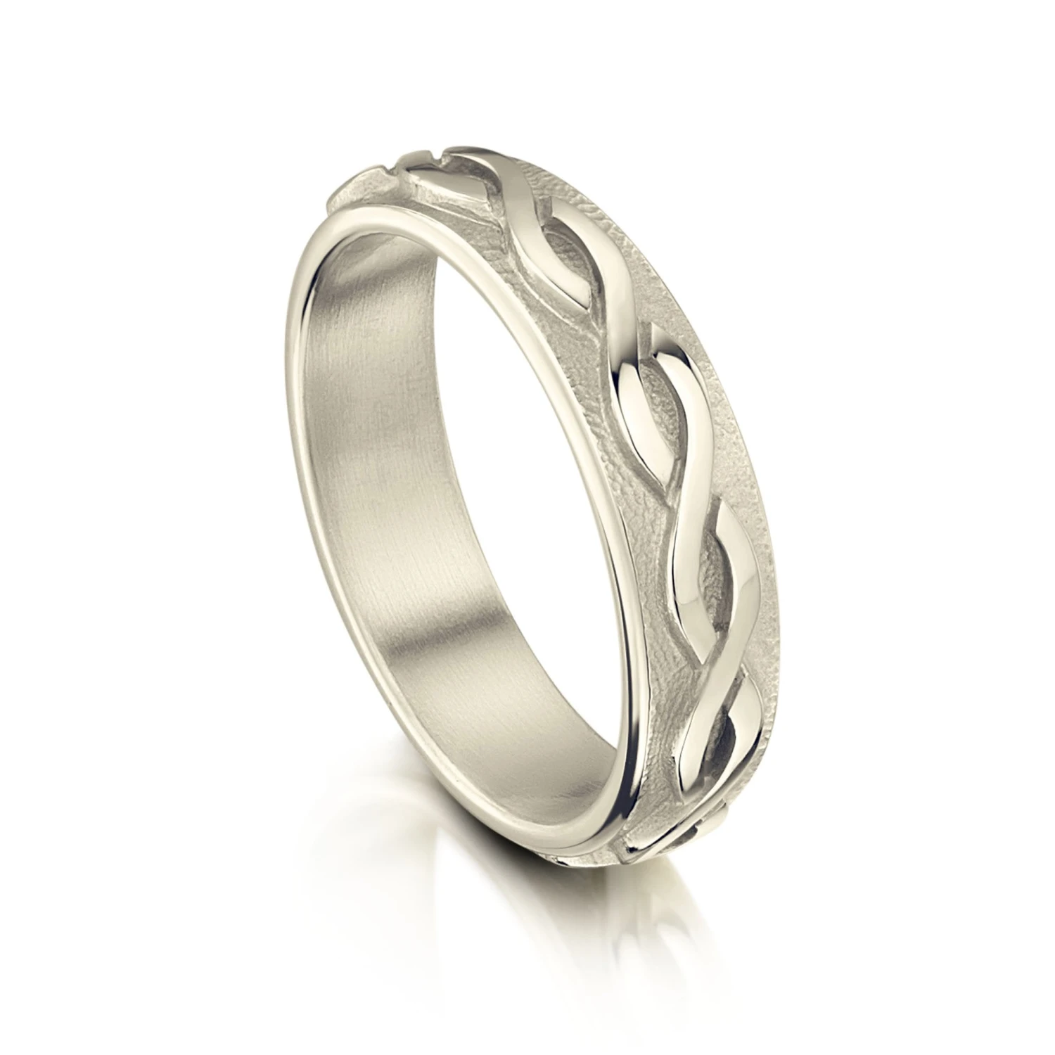 Celtic Twist Textured Ring In 18ct White Gold