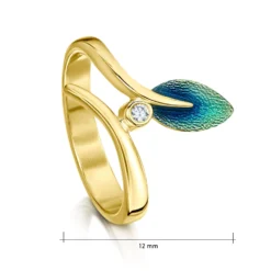 Rowan Leaf 18ct Yellow Gold Diamond Ring In Evergreen Enamel -Outlet Jewel Orix Store 18Y EDR157 EVERG upright sizes
