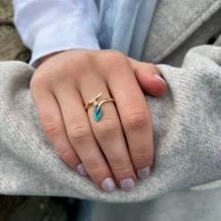 Rowan Leaf 18ct Yellow Gold Diamond Ring In Evergreen Enamel