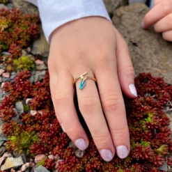 Rowan Leaf 18ct Yellow Gold Diamond Ring In Evergreen Enamel -Outlet Jewel Orix Store 18Y EDR157 EVERGRowanring2