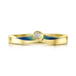 New Wave Solitaire 18ct Yellow Gold Ring In Ocean Enamel -Outlet Jewel Orix Store 18Y EDR70 OCEAN face