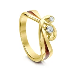 New Wave 18ct Yellow Gold Diamond Ring In Fire Enamel