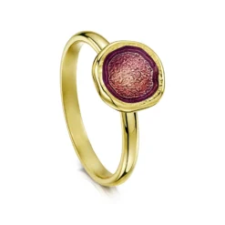 Lunar Petite Ring In 18ct Yellow Gold & Plum Enamel