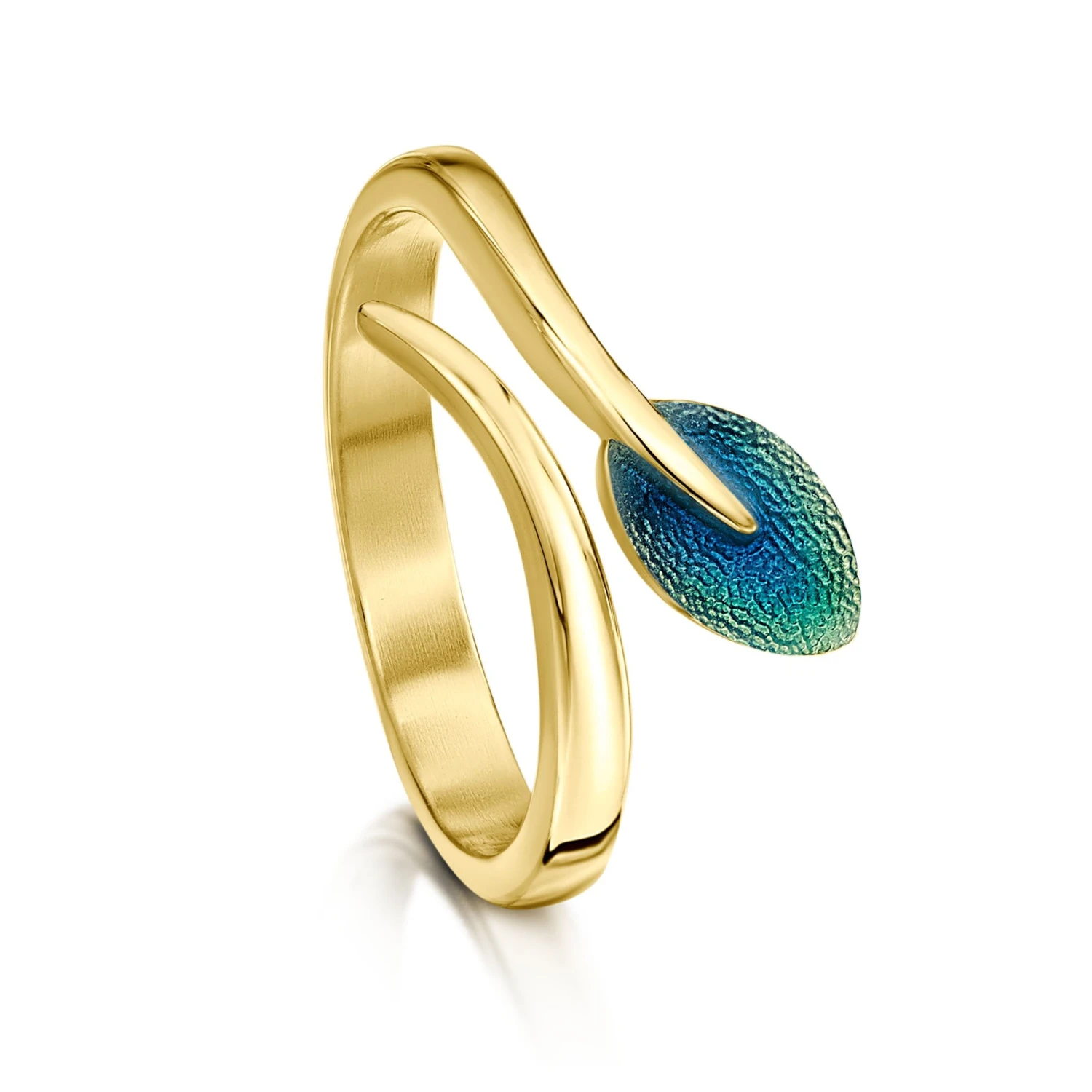 18ct Yellow Gold Rowan Leaf Ring In Evergreen Enamel 4 18ct Yellow Gold Rowan Leaf Ring In Evergreen Enamel - Image 2