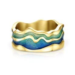 River Ripples 18ct Yellow Gold Dress Ring In Ocean Enamel -Outlet Jewel Orix Store 18Y ERX88 OCEAN face