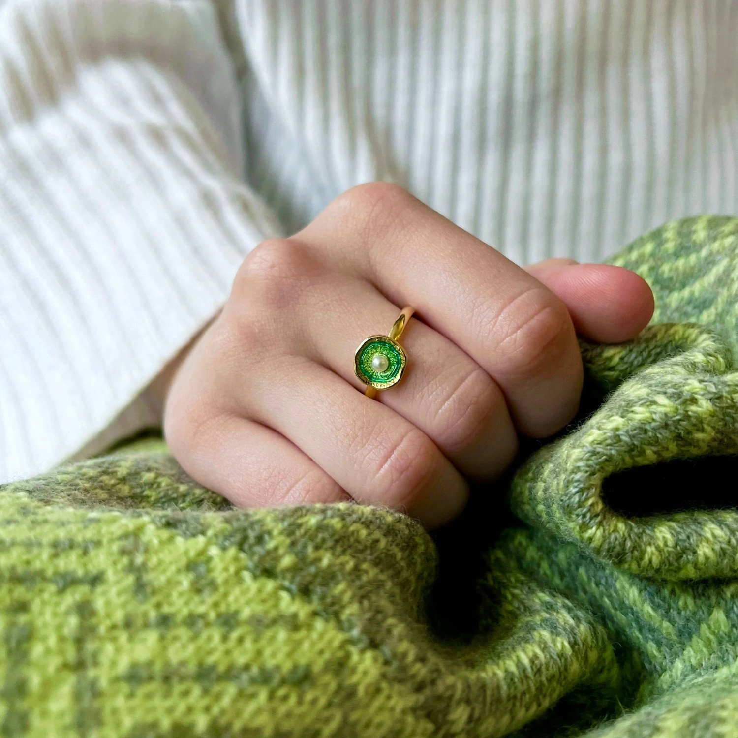 Lunar Pearl Petite Ring In 18ct Yellow Gold & Shallows Enamel 3 Lunar Pearl Petite Ring In 18ct Yellow Gold & Shallows Enamel