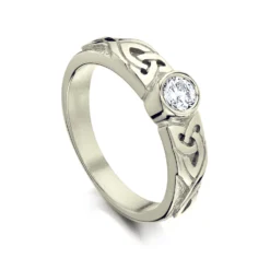 Celtic Knotwork Diamond Solitaire Ring In 9ct White Gold