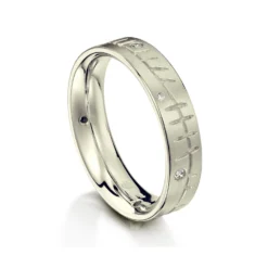 Ogham Diamond Flat Court Ring In 9ct White Gold