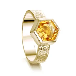Honeycomb 8mm Citrine Ring In 9ct Yellow Gold