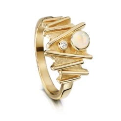 Moonlight Ring In 9ct Yellow Gold With Opal & Diamond