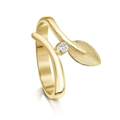 Rowan Leaf Diamond Ring In 9ct Yellow Gold
