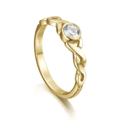 Celtic Twist 0.22ct Diamond Solitaire Ring In 9ct Yellow Gold