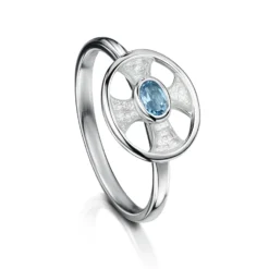Cross Of The Kirk Small Blue Topaz Ring In Crystal Enamel