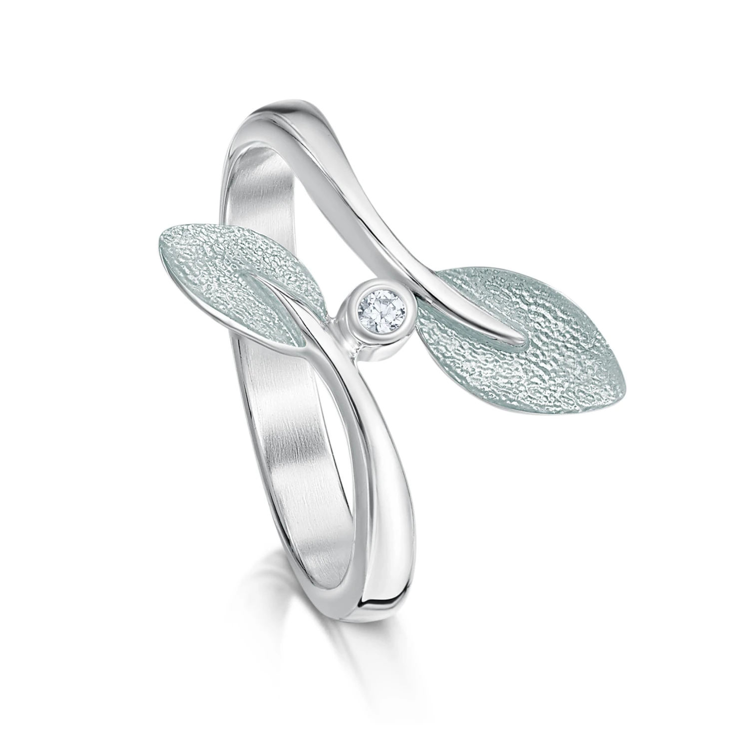 Rowan Cubic Zirconia Leaves Ring In Frost Enamel 4 Rowan Cubic Zirconia Leaves Ring In Frost Enamel - Image 2