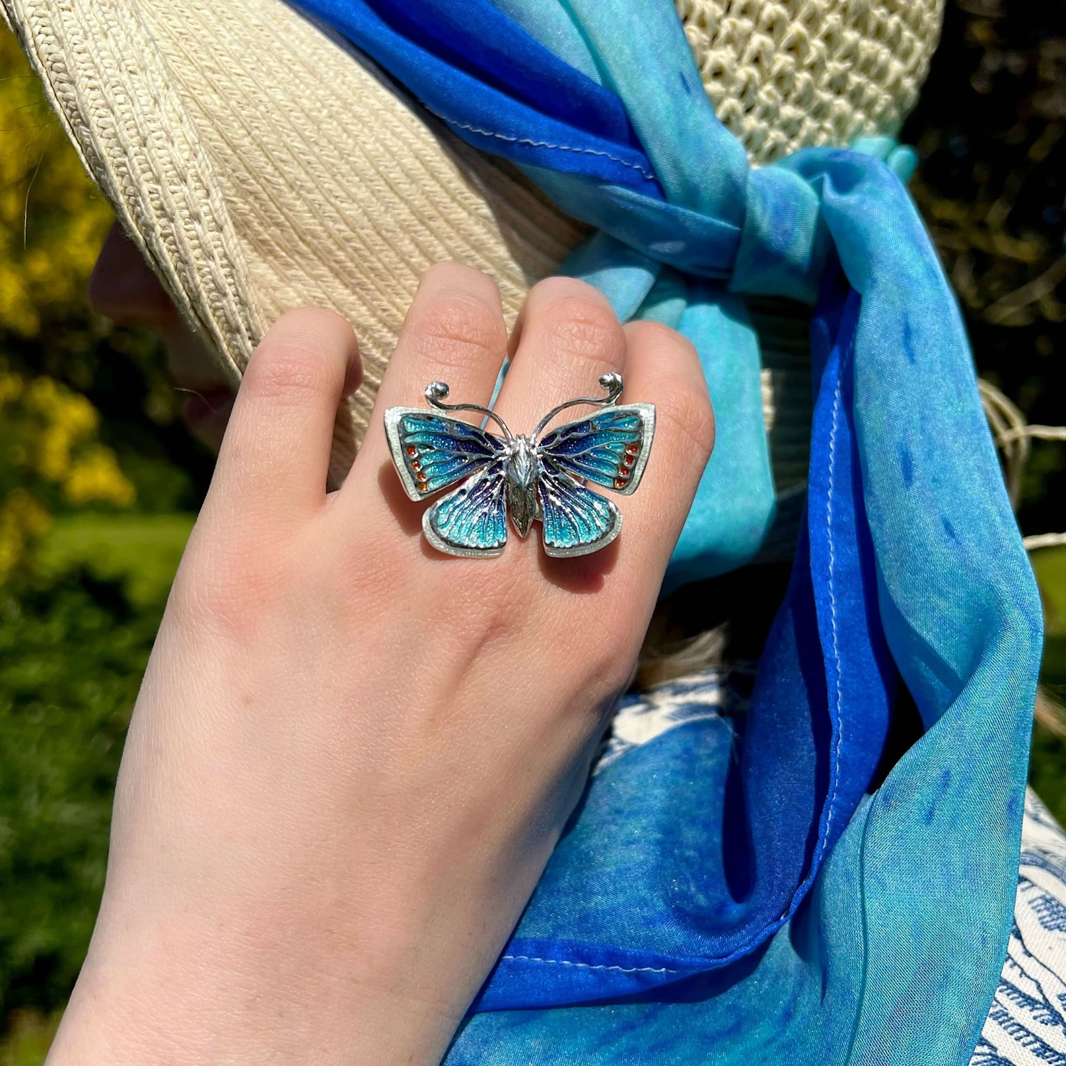 Common Blue Butterfly Enamel Cocktail Ring 4 Common Blue Butterfly Enamel Cocktail Ring - Image 2