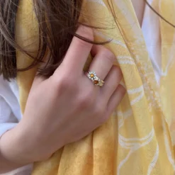 Honeycomb Silver Ring With 4mm Citrine -Outlet Jewel Orix Store Daisy HoneybeeRingStack