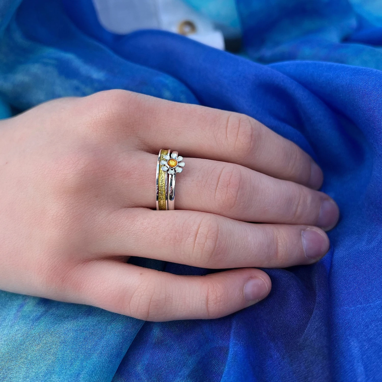Halo Sterling Silver Ring In Yellow Enamel 8 Halo Sterling Silver Ring In Yellow Enamel - Image 6