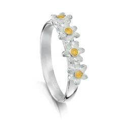 Daisies At Dawn 4-flower Enamel Ring In Sterling Silver