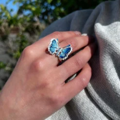 Holly Blue Butterfly Enamel Cocktail Ring -Outlet Jewel Orix Store ER286 HOLLY modelled