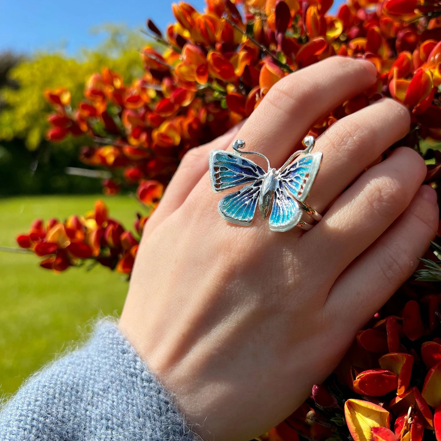 Common Blue Butterfly Enamel Cocktail Ring 5 Common Blue Butterfly Enamel Cocktail Ring - Image 3