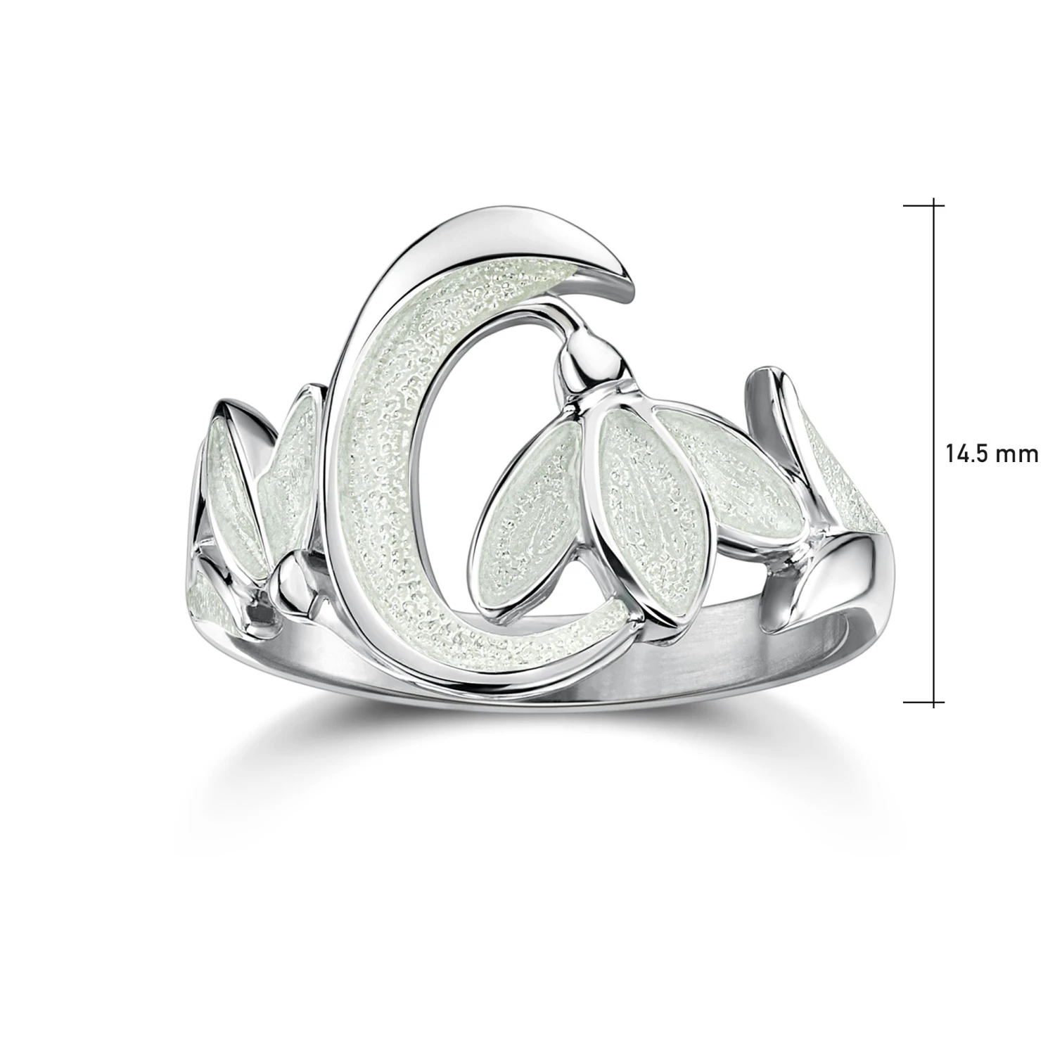 Snowdrop 2-flower Sterling Silver Ring In Crystal Enamel 4 Snowdrop 2-flower Sterling Silver Ring In Crystal Enamel - Image 2