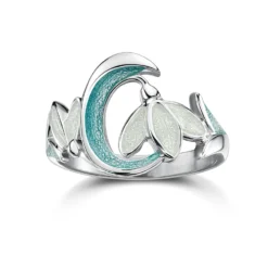 Snowdrop 2-flower Sterling Silver Ring In Leaf Enamel