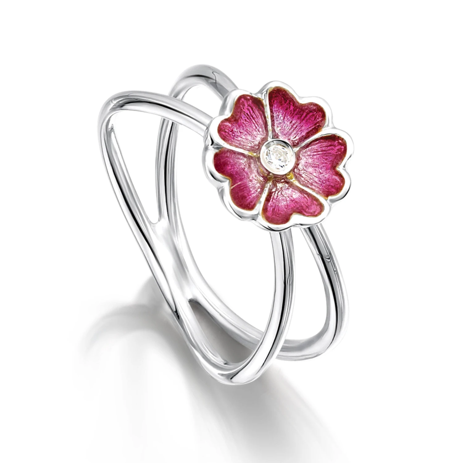 Primula Scotica 1-flower CZ Ring In Hot Pink Enamel 3 Primula Scotica 1-flower CZ Ring In Hot Pink Enamel