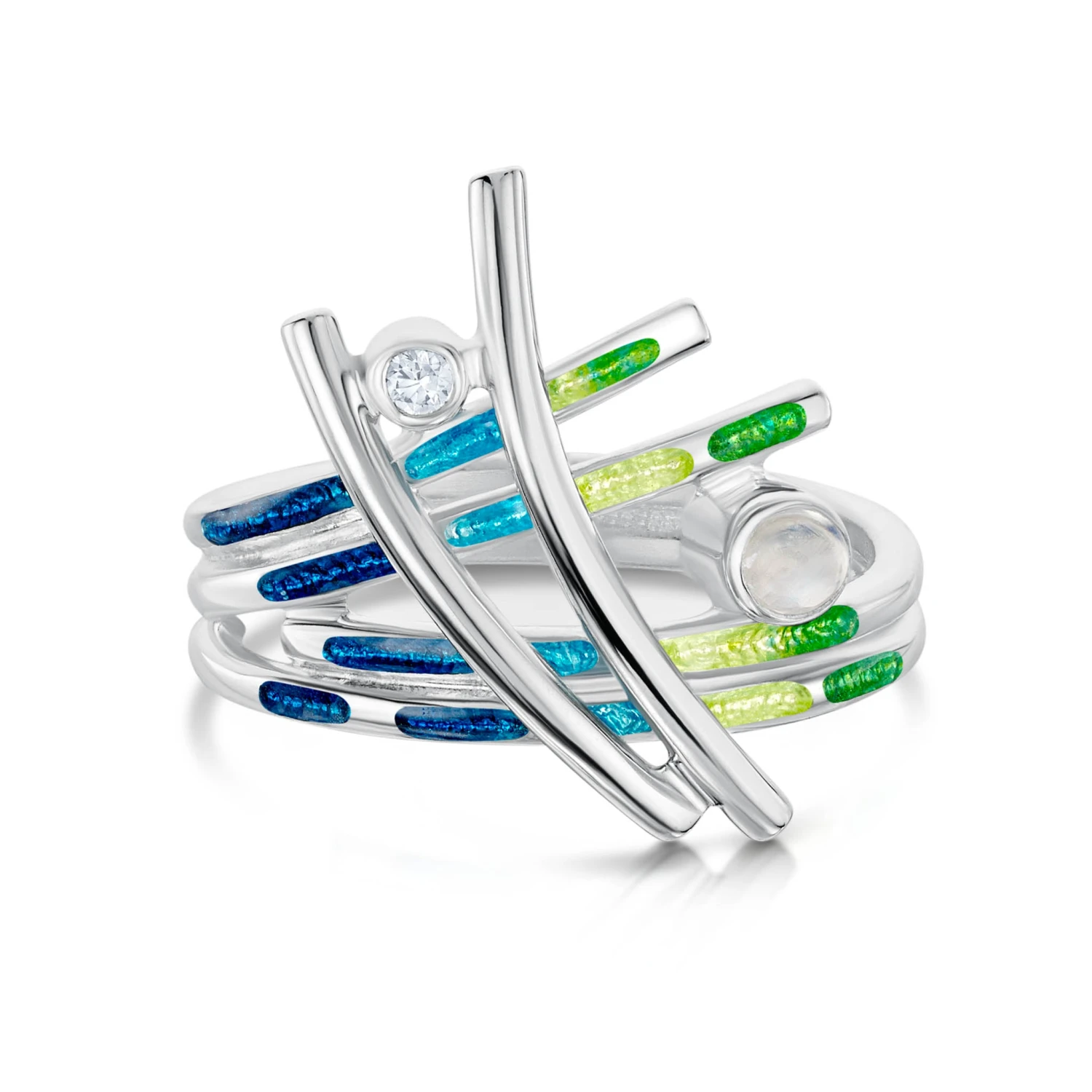 Wild Grasses Moonstone & CZ Ring In Meadow Enamel 4 Wild Grasses Moonstone & CZ Ring In Meadow Enamel - Image 2