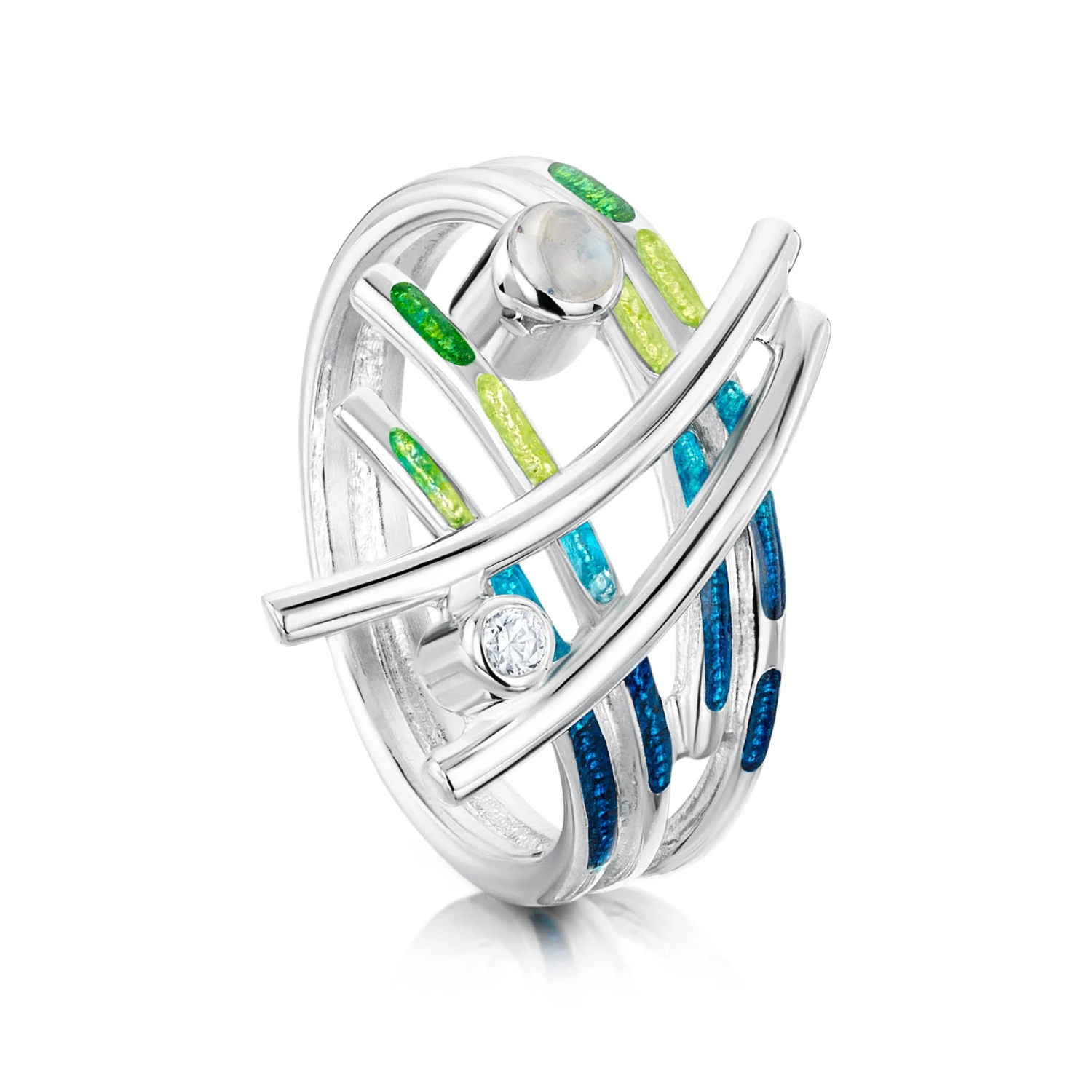Wild Grasses Moonstone & CZ Ring In Meadow Enamel 5 Wild Grasses Moonstone & CZ Ring In Meadow Enamel - Image 3