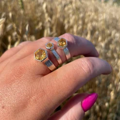 Honeycomb Silver Ring With 4mm Citrine -Outlet Jewel Orix Store Honeycomb Hexagon Citrine Rings SRX280 SR280 SR0280