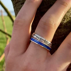 Halo ‘Blue’ Enamel & Ogham Sterling Silver Ring Set