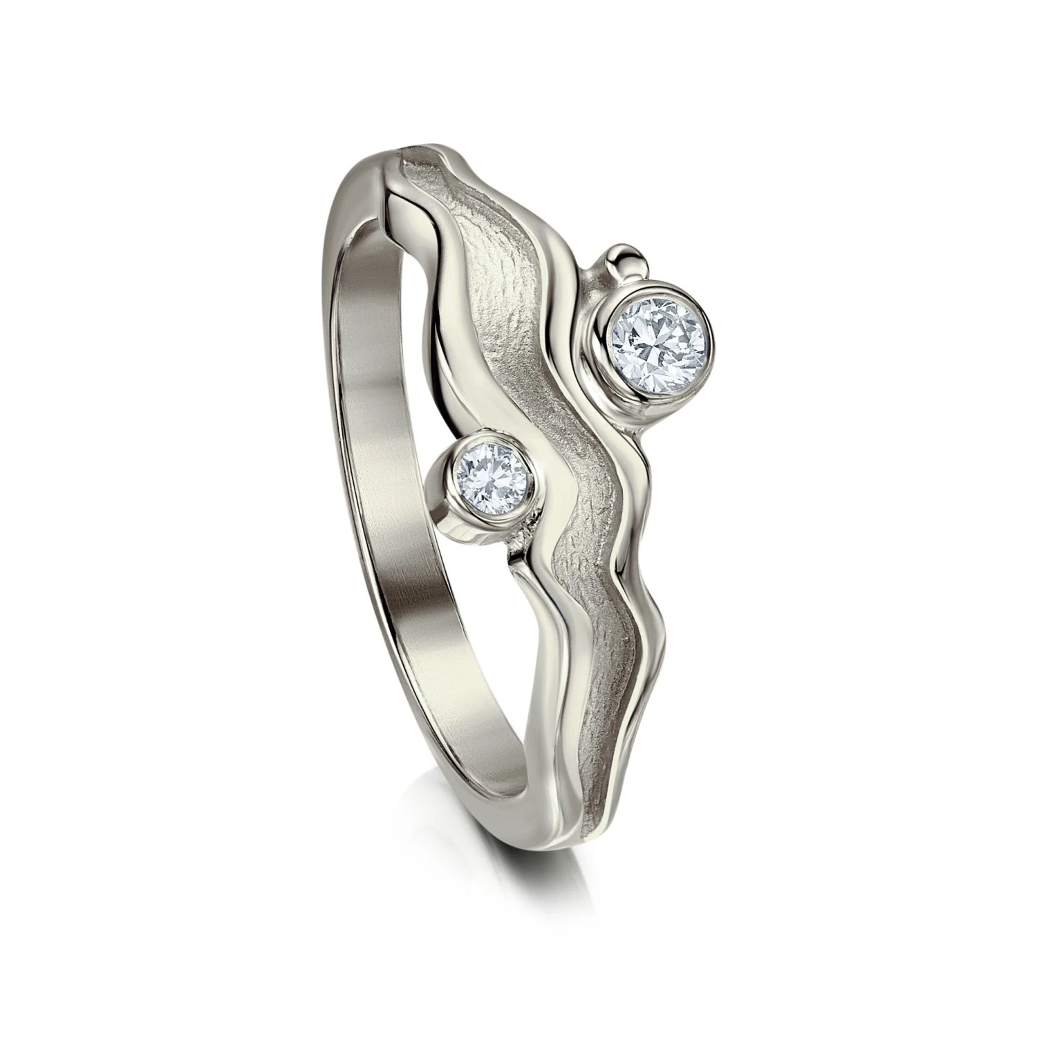 River Ripples 3mm & 2mm Diamond Engagement Ring In Platinum