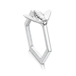 Honeycomb Sterling Silver Hexagon Ring With Honeybee