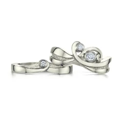 New Wave Diamond Ring Set In 9ct White Gold -Outlet Jewel Orix Store SET 9W DR71 DR70 face2