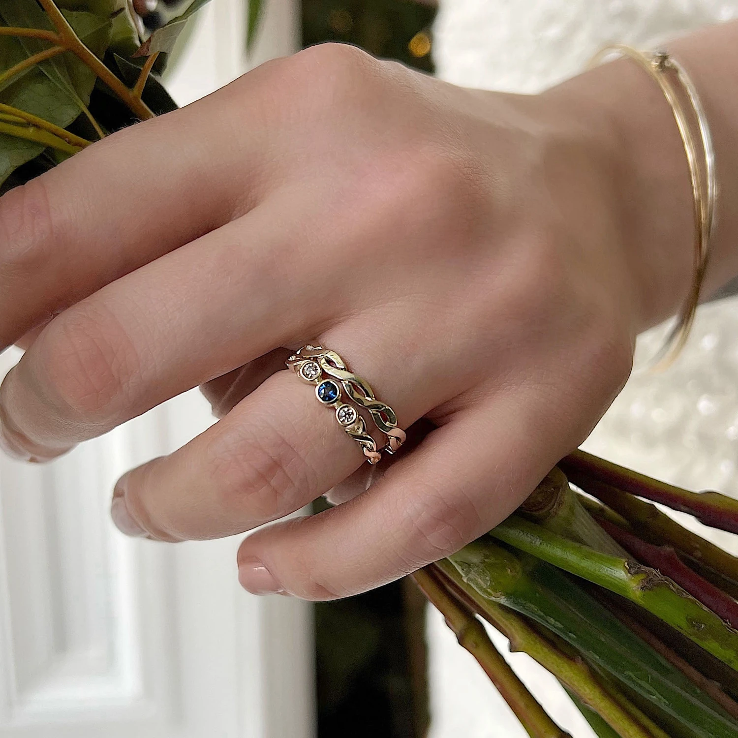 Celtic Trilogy Sapphire & Diamond Ring Set In 9ct White Gold 3 Celtic Trilogy Sapphire & Diamond Ring Set In 9ct White Gold