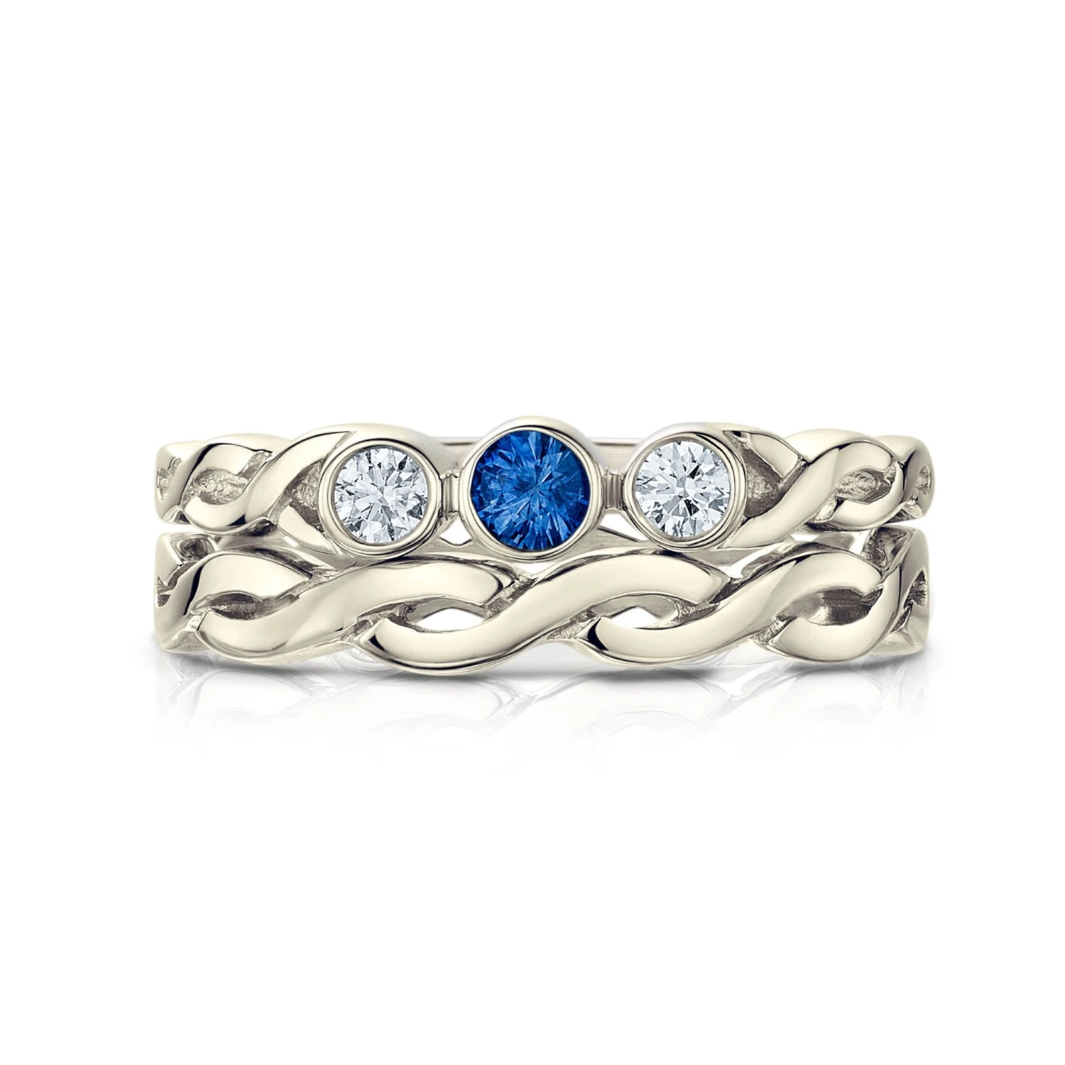 Celtic Trilogy Sapphire & Diamond Ring Set In 9ct White Gold 4 Celtic Trilogy Sapphire & Diamond Ring Set In 9ct White Gold - Image 2