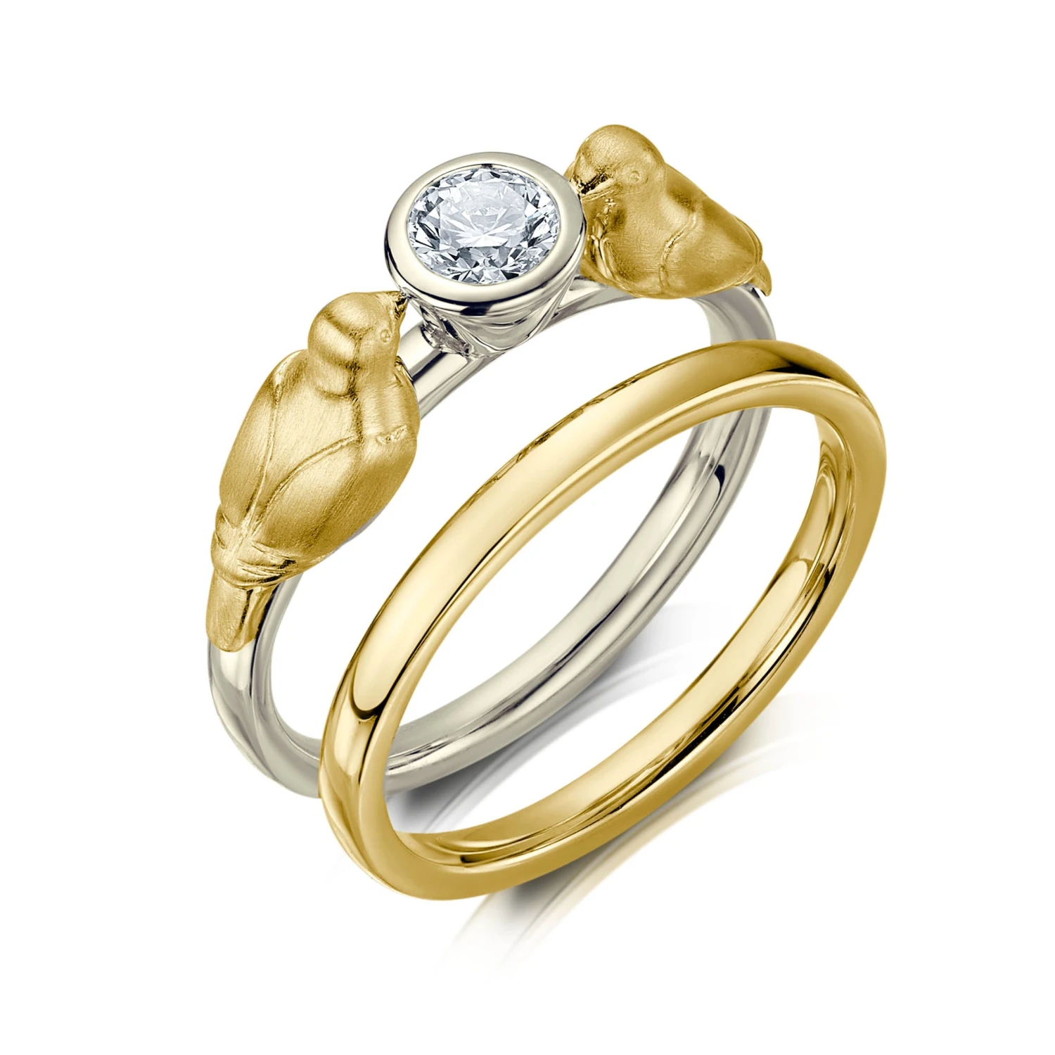 Dove Solitaire Ring Set In 9ct White & Yellow Gold 4 Dove Solitaire Ring Set In 9ct White & Yellow Gold - Image 2