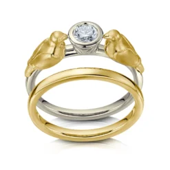 Dove Solitaire Ring Set In 9ct White & Yellow Gold