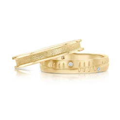 Ogham Diamond & Halo Ring Set In 9ct Yellow Gold