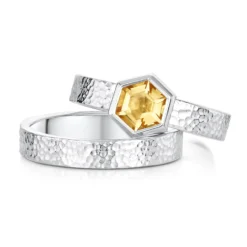 Honeycomb 6mm Citrine Ring Set In Sterling Silver