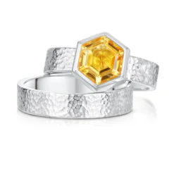 Honeycomb 8mm Citrine Ring Set In Sterling Silver