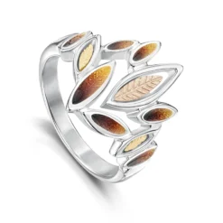 Seasons Gold Leaves Ring In Autumn Enamel