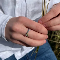 Wild Grasses Cubic Zirconia Ring In Meadow Enamel