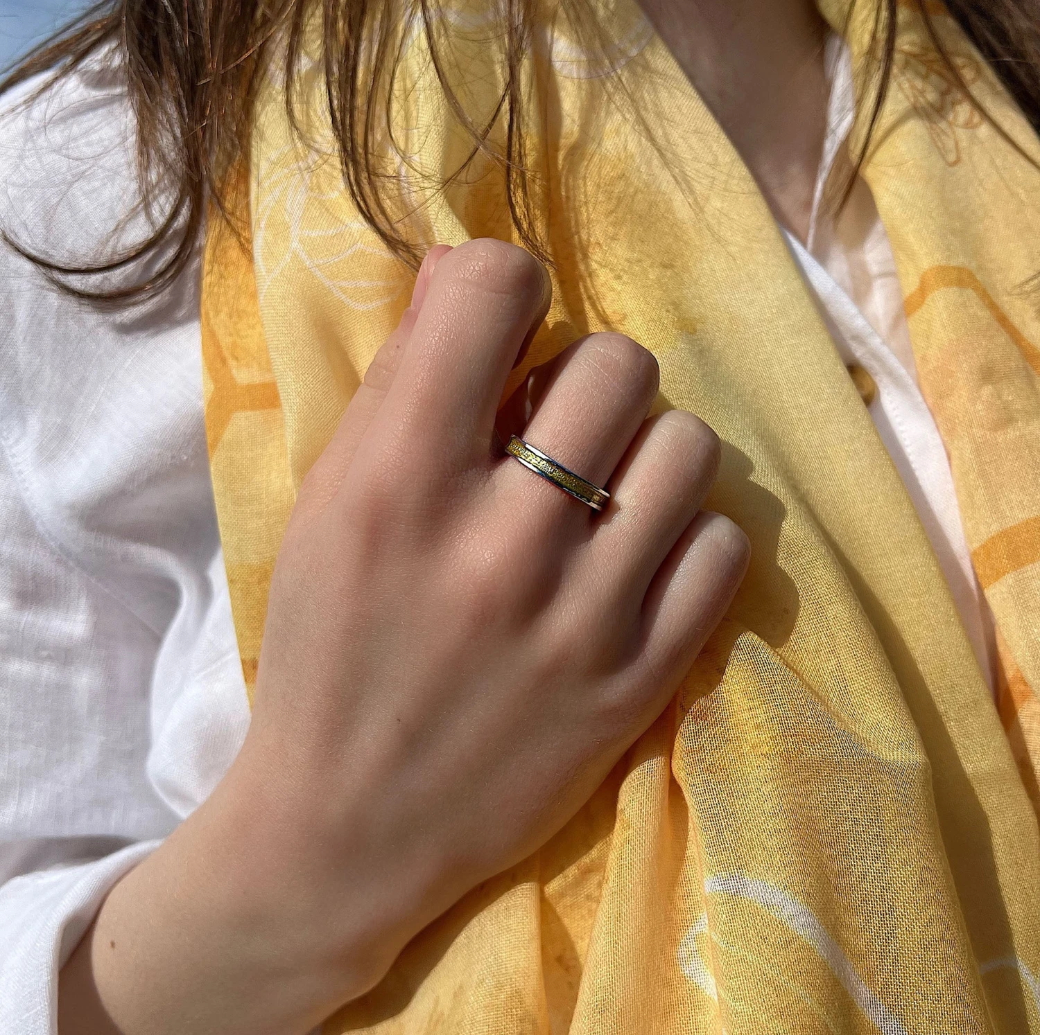 Halo Sterling Silver Ring In Yellow Enamel 5 Halo Sterling Silver Ring In Yellow Enamel - Image 3